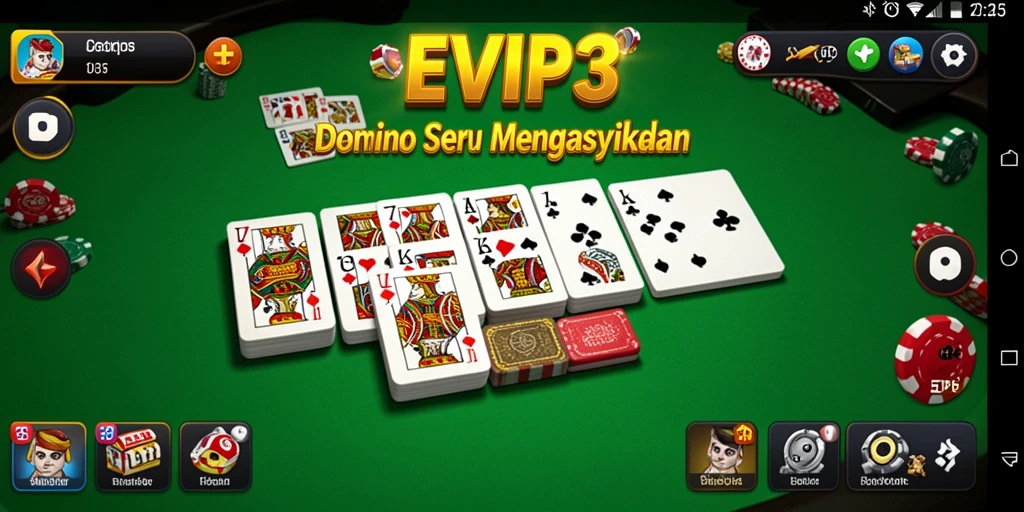 Tampilan permainan EVIP3 yang menarik dan seru dalam bermain domino.
