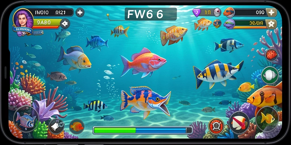Tampilan gameplay FW66 saat menangkap ikan besar dengan senjata canggih.