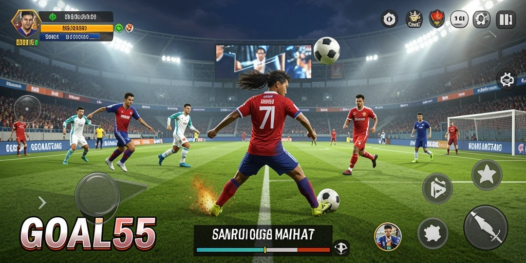 Tampilan gameplay seru dari GOAL55 dalam aksi olahraga.