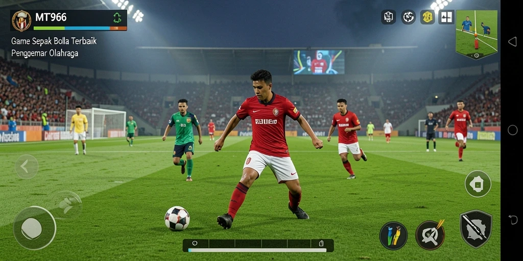 Tampilan gameplay sepak bola yang mendebarkan dan realistis.