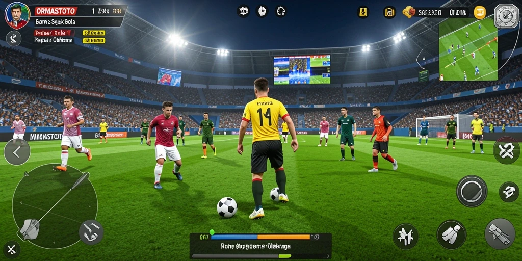 Tampilan gameplay menegangkan dalam pertandingan sepak bola.