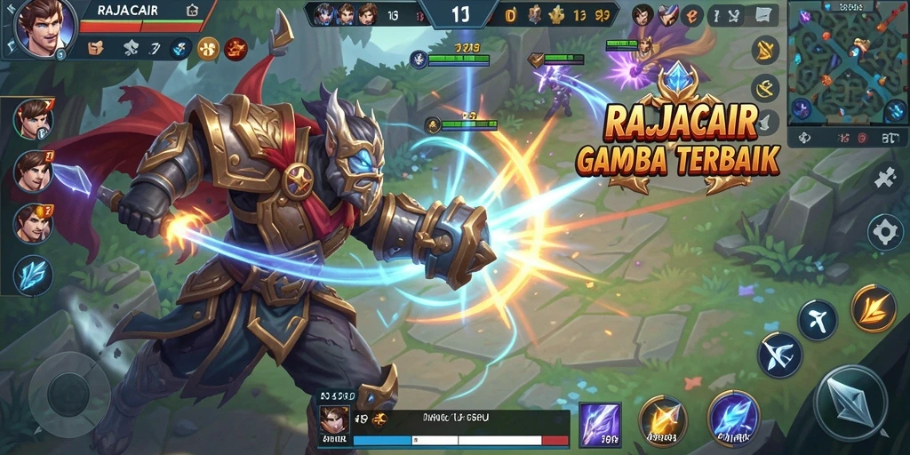 Tampilan gameplay MOBA seru dalam RAJACAIR yang intens.