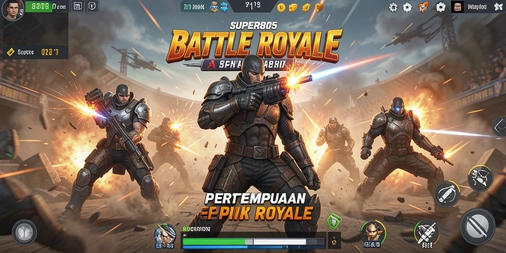 Tampilan seru dari gameplay Battle Royale SUPER805 dengan aksi mendebarkan.