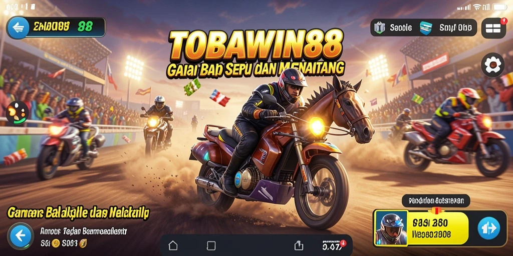 Gameplay balapan intens di TOBAWIN88 dengan mobil yang cepat.